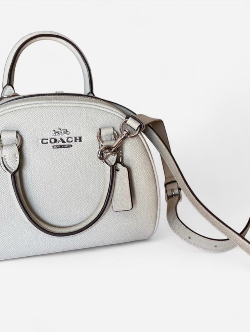 COACH Pebbled Leather Sidney Satchel in Light Gray with Silver Hardware - Picture 5 of 8